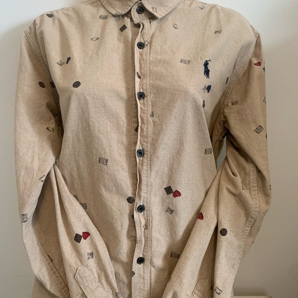 Polo by Ralph Lauren Beige Patterned Men's Western Shirt - Picture 6 of 15